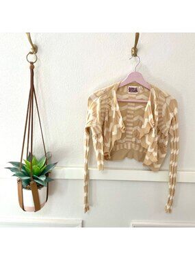 Anthropologie Ruffled Motion Shrug Cardigan by Rosie Neira Size M Beige Chevron